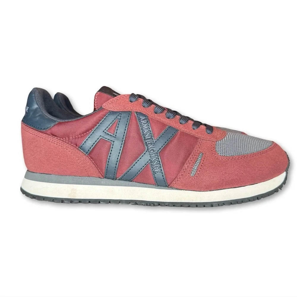 Armani Exchange Sneaker Mens 7 Micro Suede Bordeaux Navy‎ XUX017 XV028